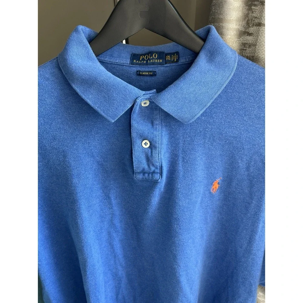 Polo Ralph Lauren XXL‎ Classic Fit Blue Shirt Orange Polo Player Embroidery